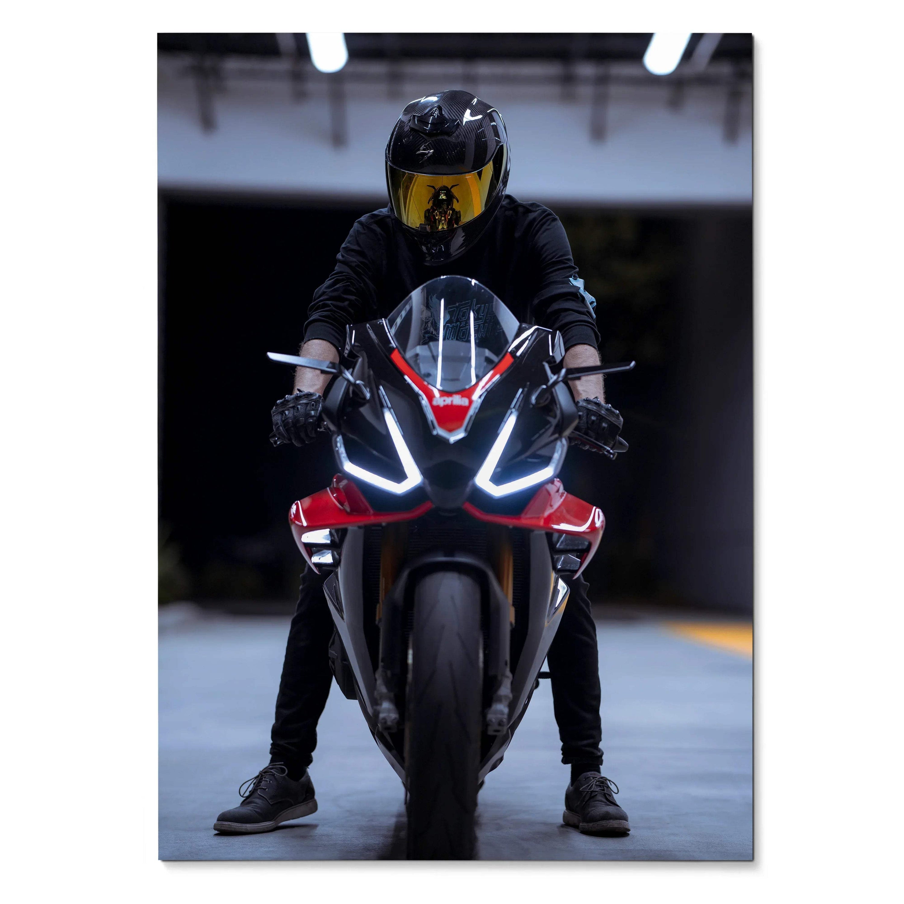 Biker Poster #020 - Male | Scorpion R1 Helmet | Aprilia RSV4 Motorcycle - Throttle Designs