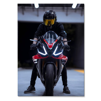 Biker Poster #020 - Male | Scorpion R1 Helmet | Aprilia RSV4 Motorcycle - Throttle Designs