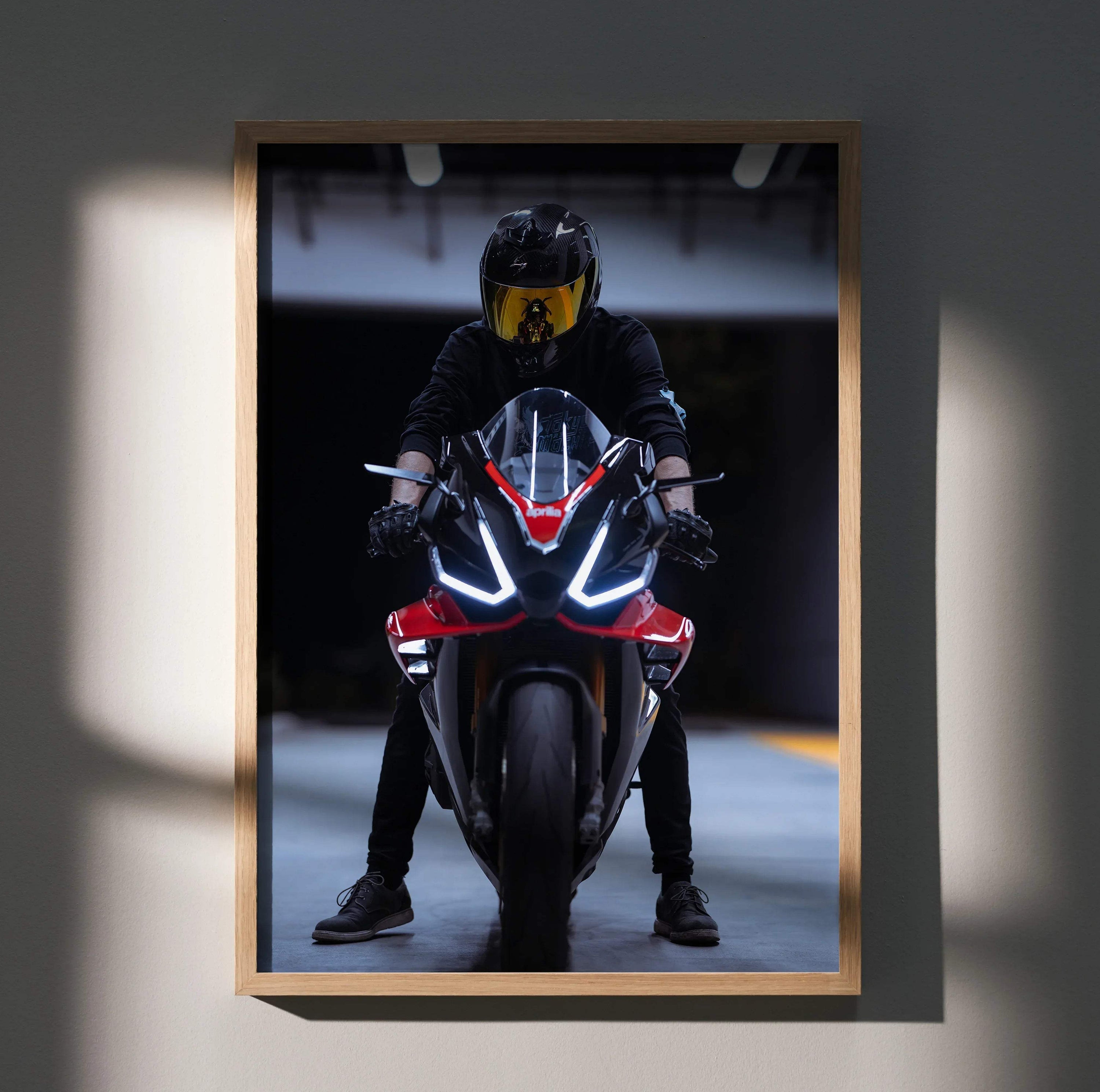 Biker Poster #020 - Male | Scorpion R1 Helmet | Aprilia RSV4 Motorcycle - Throttle Designs