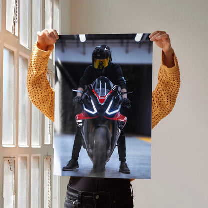 Biker Poster #020 - Male | Scorpion R1 Helmet | Aprilia RSV4 Motorcycle - Throttle Designs