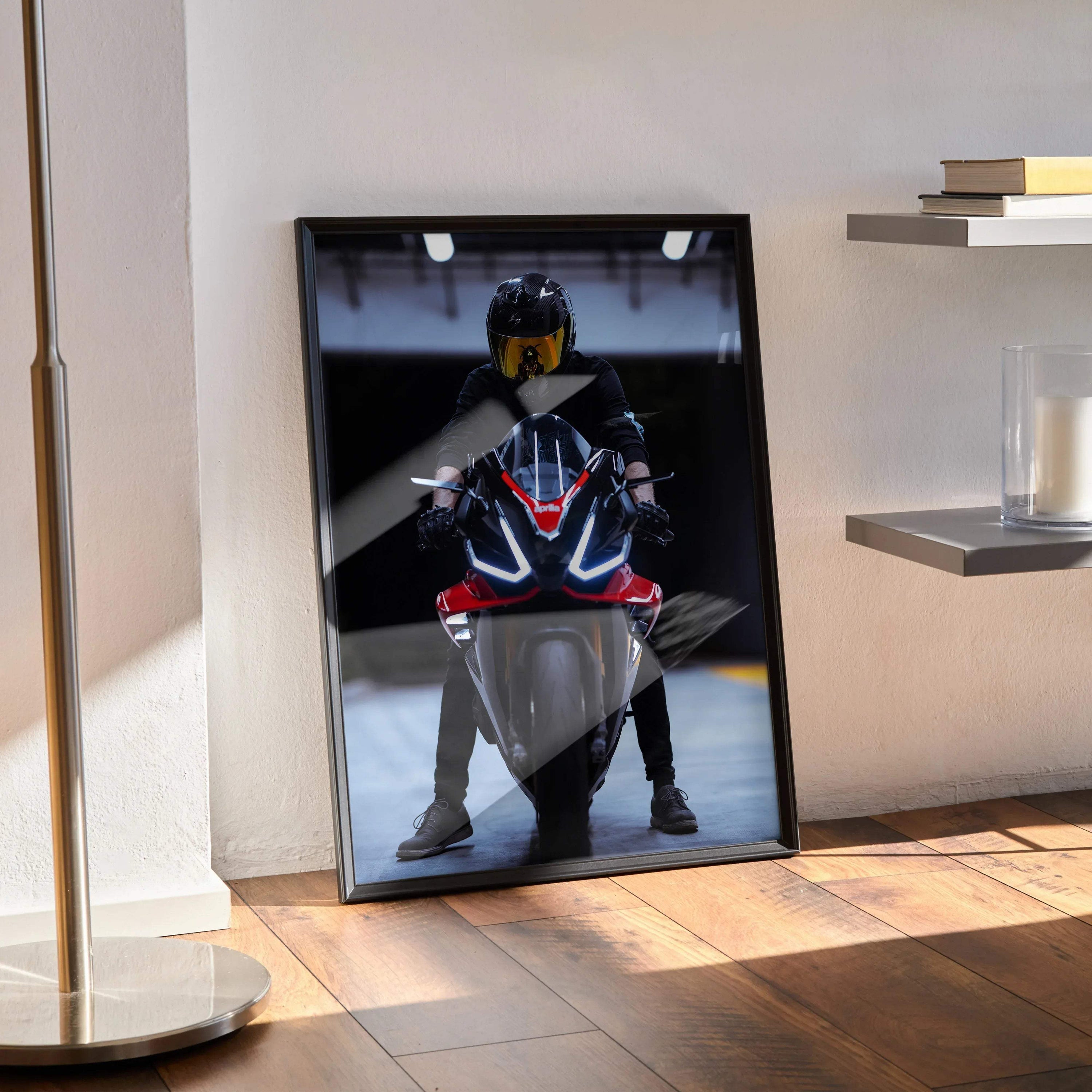 Biker Poster #020 - Male | Scorpion R1 Helmet | Aprilia RSV4 Motorcycle - Throttle Designs