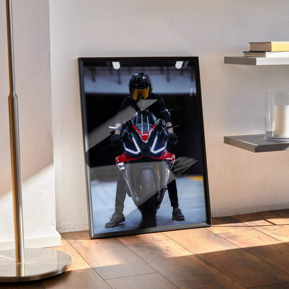Biker Poster #020 - Male | Scorpion R1 Helmet | Aprilia RSV4 Motorcycle - Throttle Designs