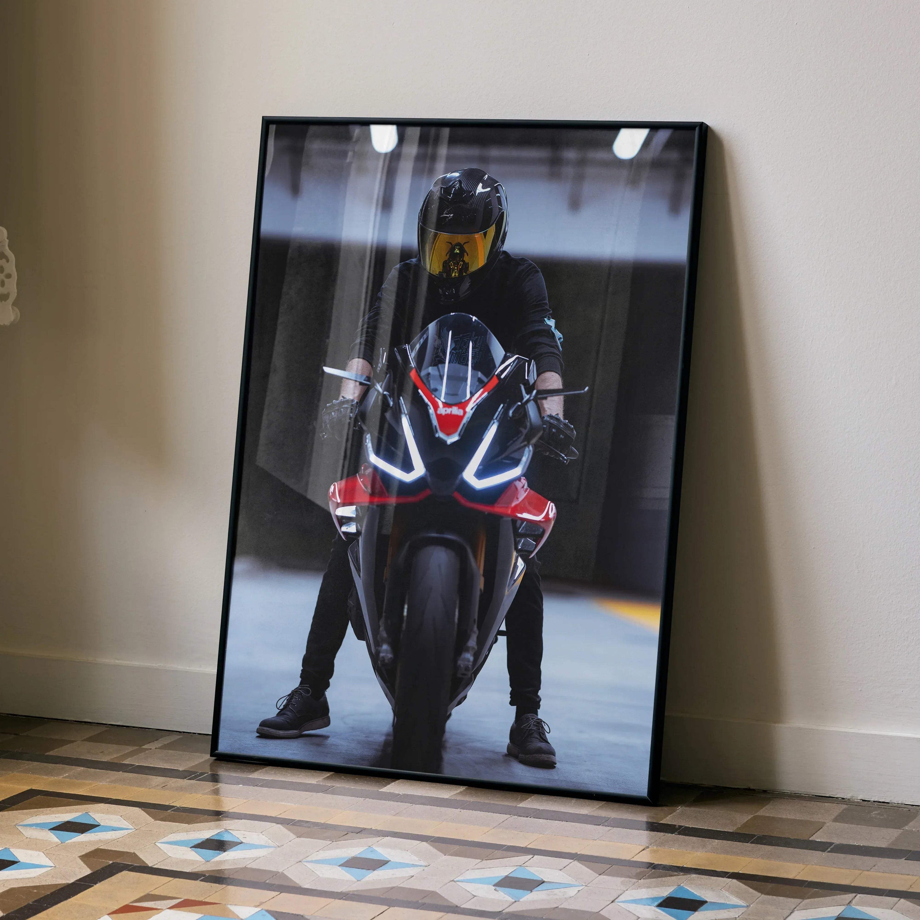 Biker Poster #020 - Male | Scorpion R1 Helmet | Aprilia RSV4 Motorcycle - Throttle Designs