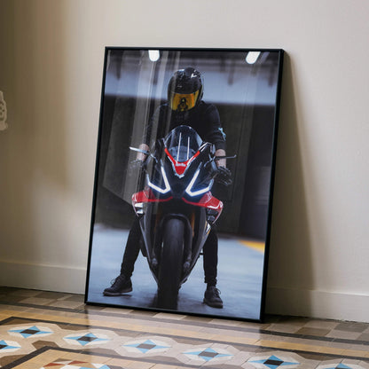 Biker Poster #020 - Male | Scorpion R1 Helmet | Aprilia RSV4 Motorcycle - Throttle Designs
