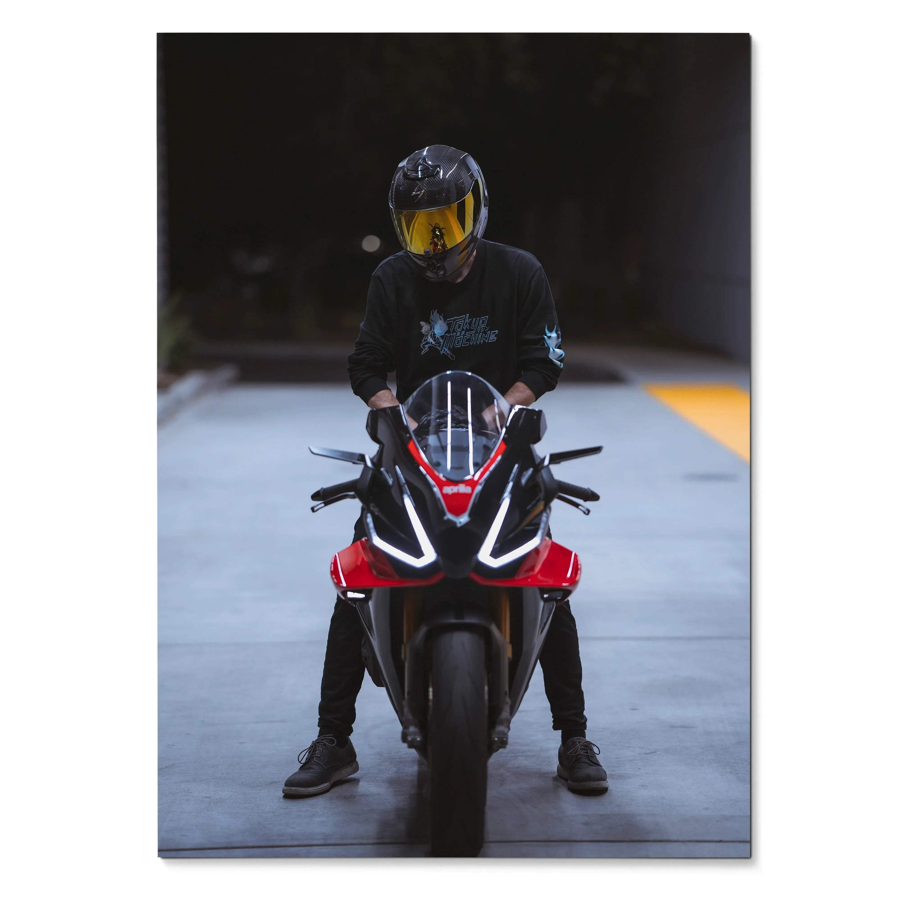 Biker Poster #022 - Male | Scorpion R1 Helmet | Aprilia RSV4 Motorcycle - Throttle Designs