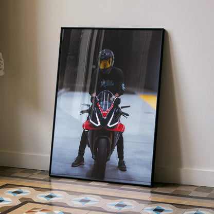 Biker Poster #022 - Male | Scorpion R1 Helmet | Aprilia RSV4 Motorcycle - Throttle Designs