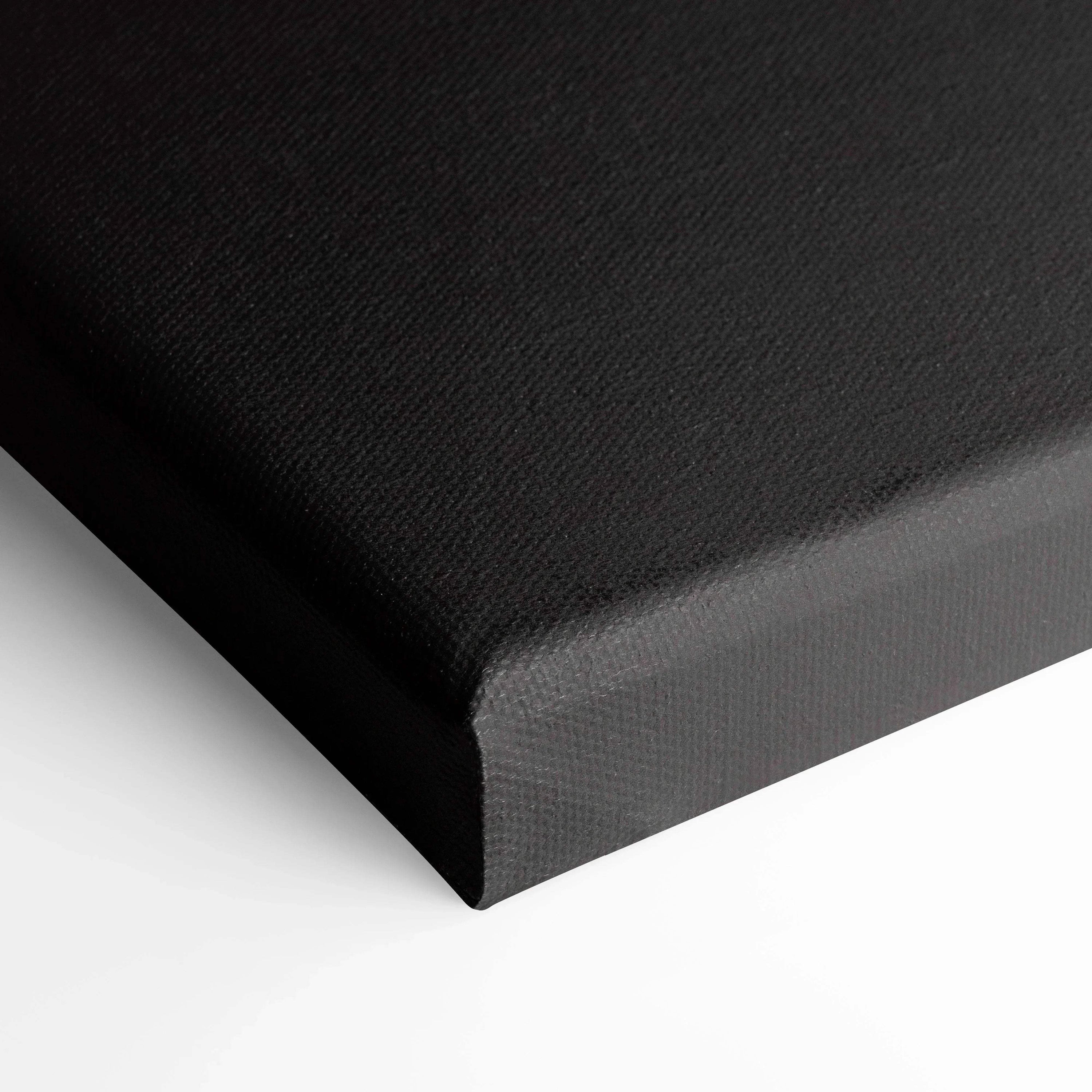 Black stretched canvas corner corner showing texture, perfect for wall art or canvas art display.