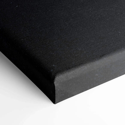 Black stretched canvas corner showing textured fabric for high-quality wall art print.