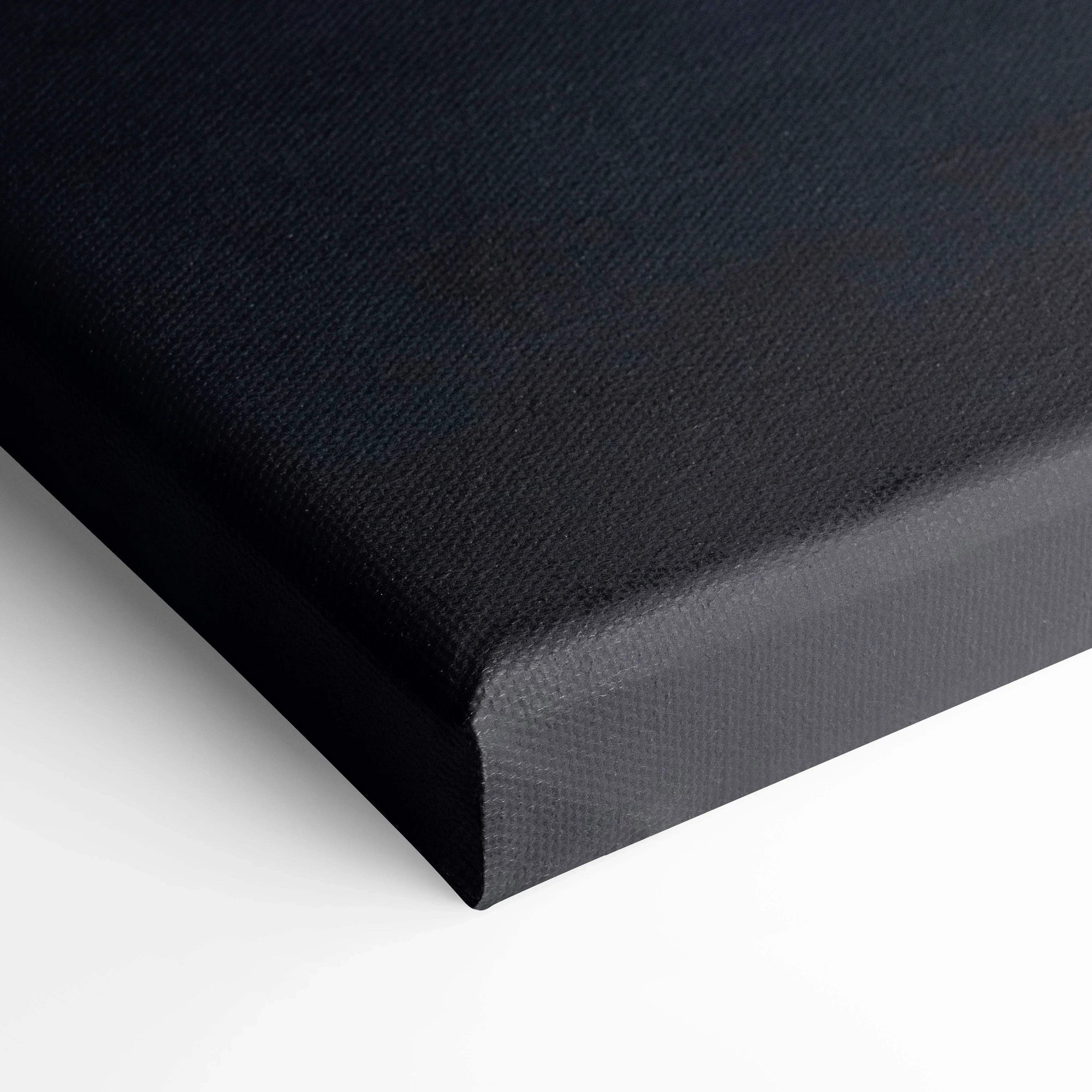 Black textured canvas corner of vertical wall art with clean, sharp edges and museum-quality finish.