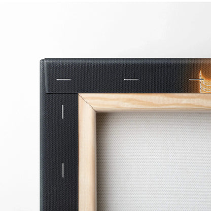 Black framed vertical canvas wall art with natural wood stretcher bars and museum-quality textured surface.
