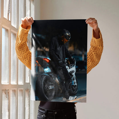 Biker Poster #025 - Male | Scorpion R1 Helmet | BMW S1000RR Motorcycle - Throttle Designs
