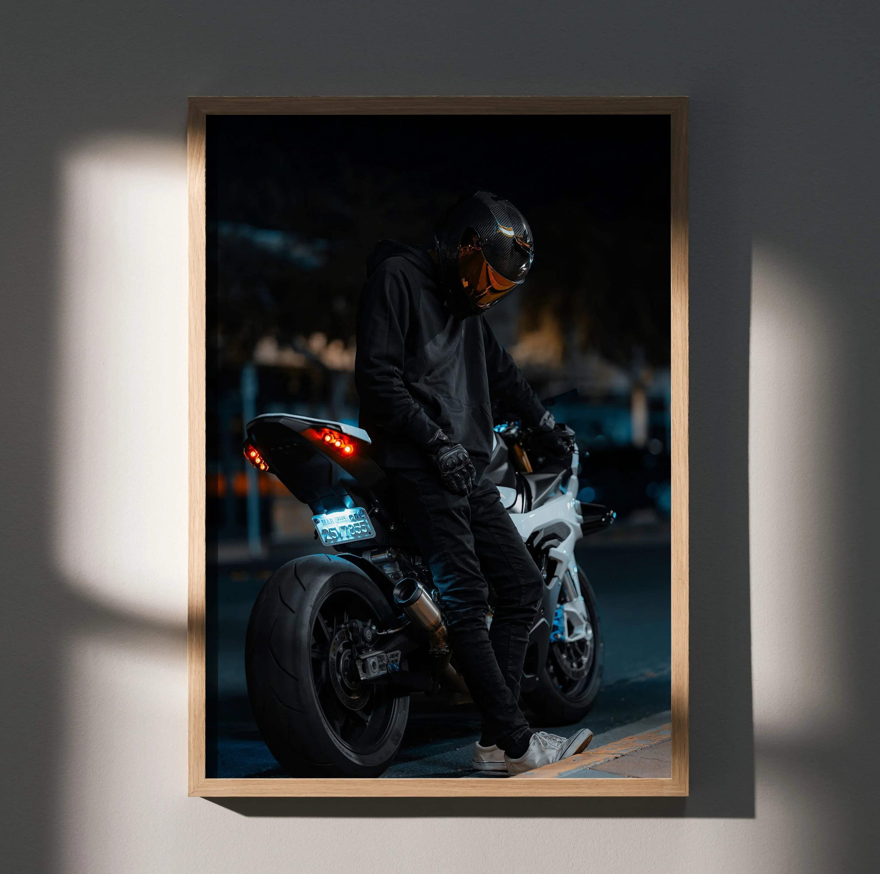 Biker Poster #025 - Male | Scorpion R1 Helmet | BMW S1000RR Motorcycle - Throttle Designs
