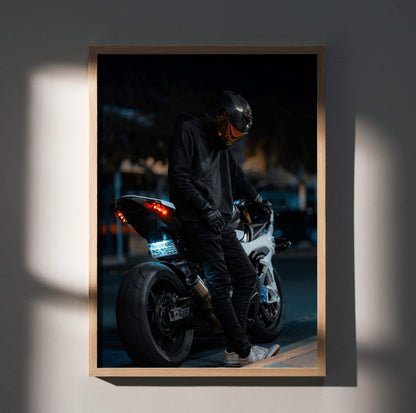 Biker Poster #025 - Male | Scorpion R1 Helmet | BMW S1000RR Motorcycle - Throttle Designs
