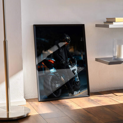 Biker Poster #025 - Male | Scorpion R1 Helmet | BMW S1000RR Motorcycle - Throttle Designs