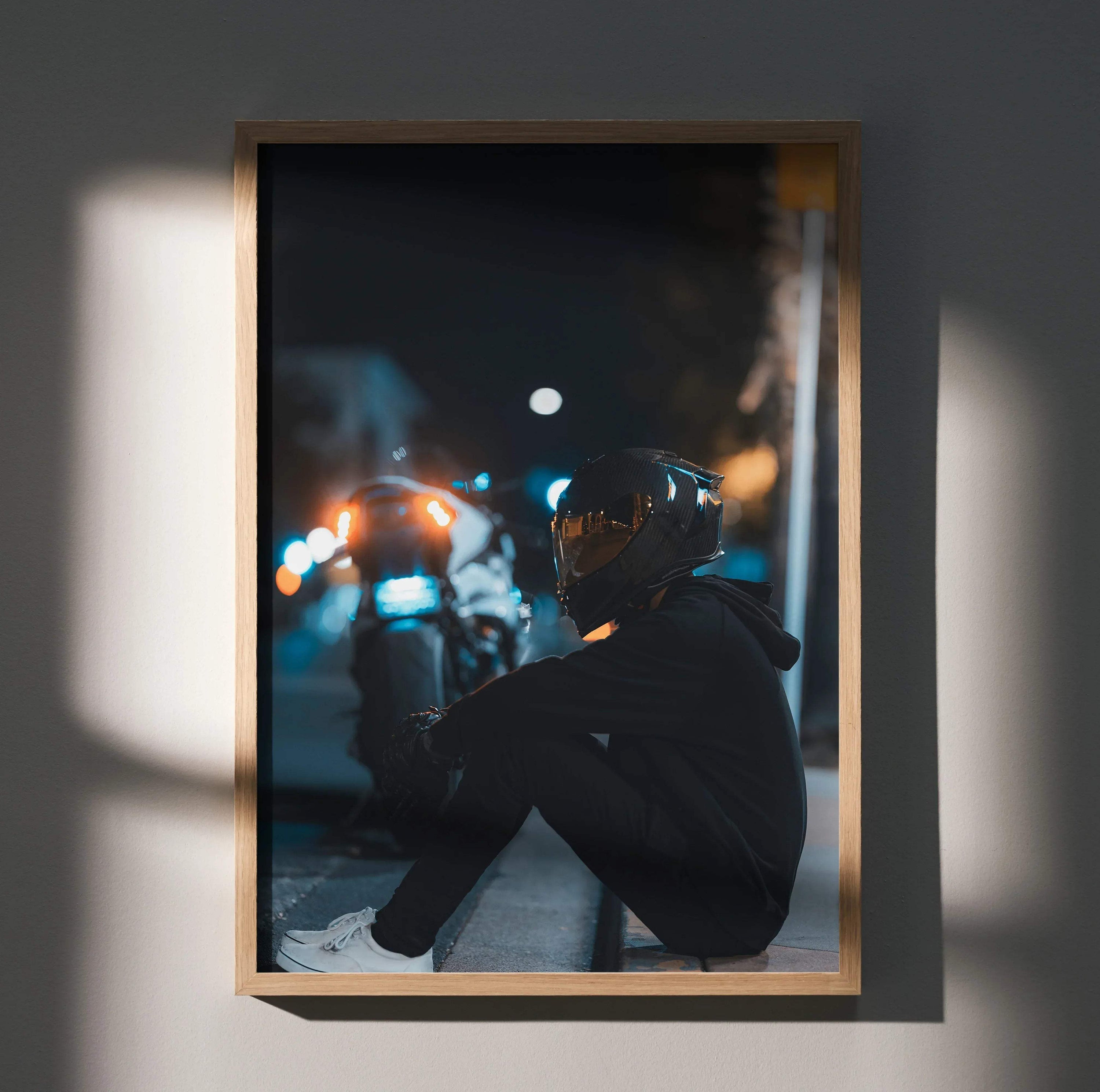 Biker Poster #026 - Male | Scorpion R1 Helmet | BMW S1000RR Motorcycle - Throttle Designs