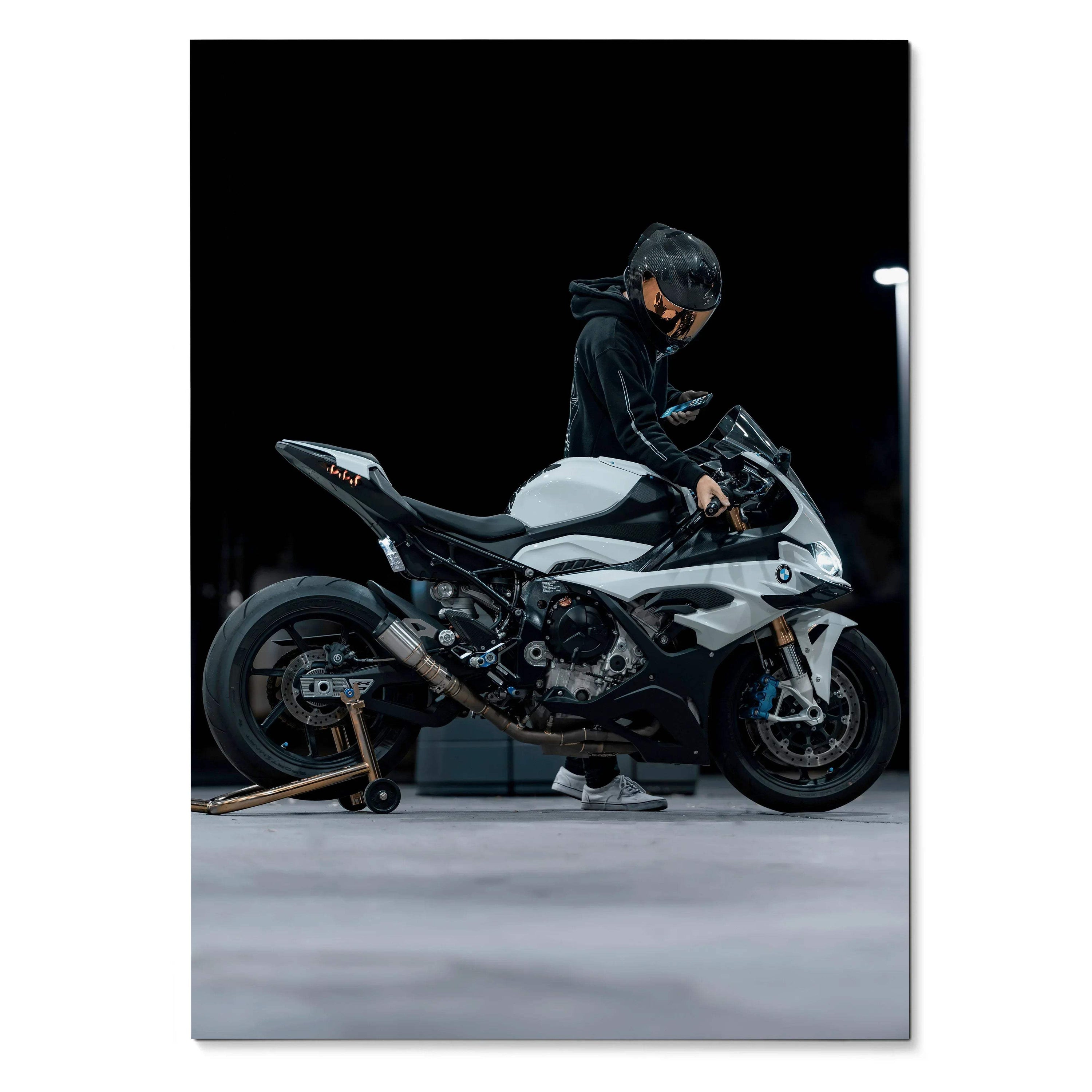 Biker Poster #028 - Male | Scorpion R1 Helmet | BMW S1000RR Motorcycle - Throttle Designs