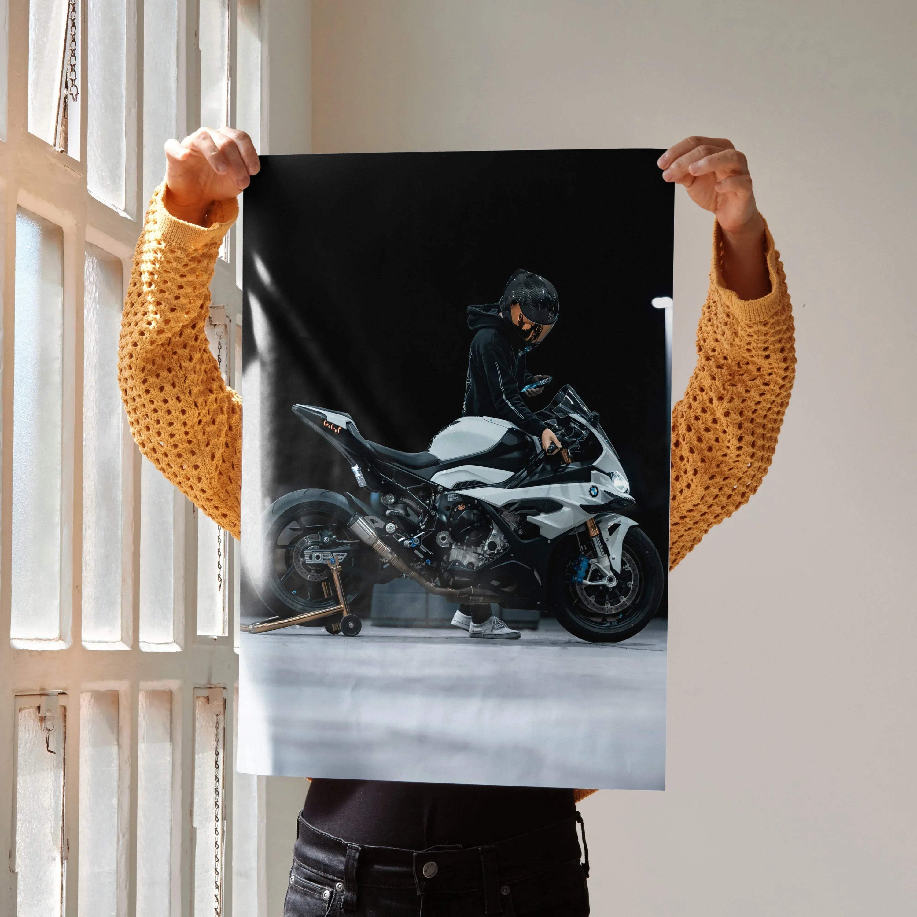 Biker Poster #028 - Male | Scorpion R1 Helmet | BMW S1000RR Motorcycle - Throttle Designs