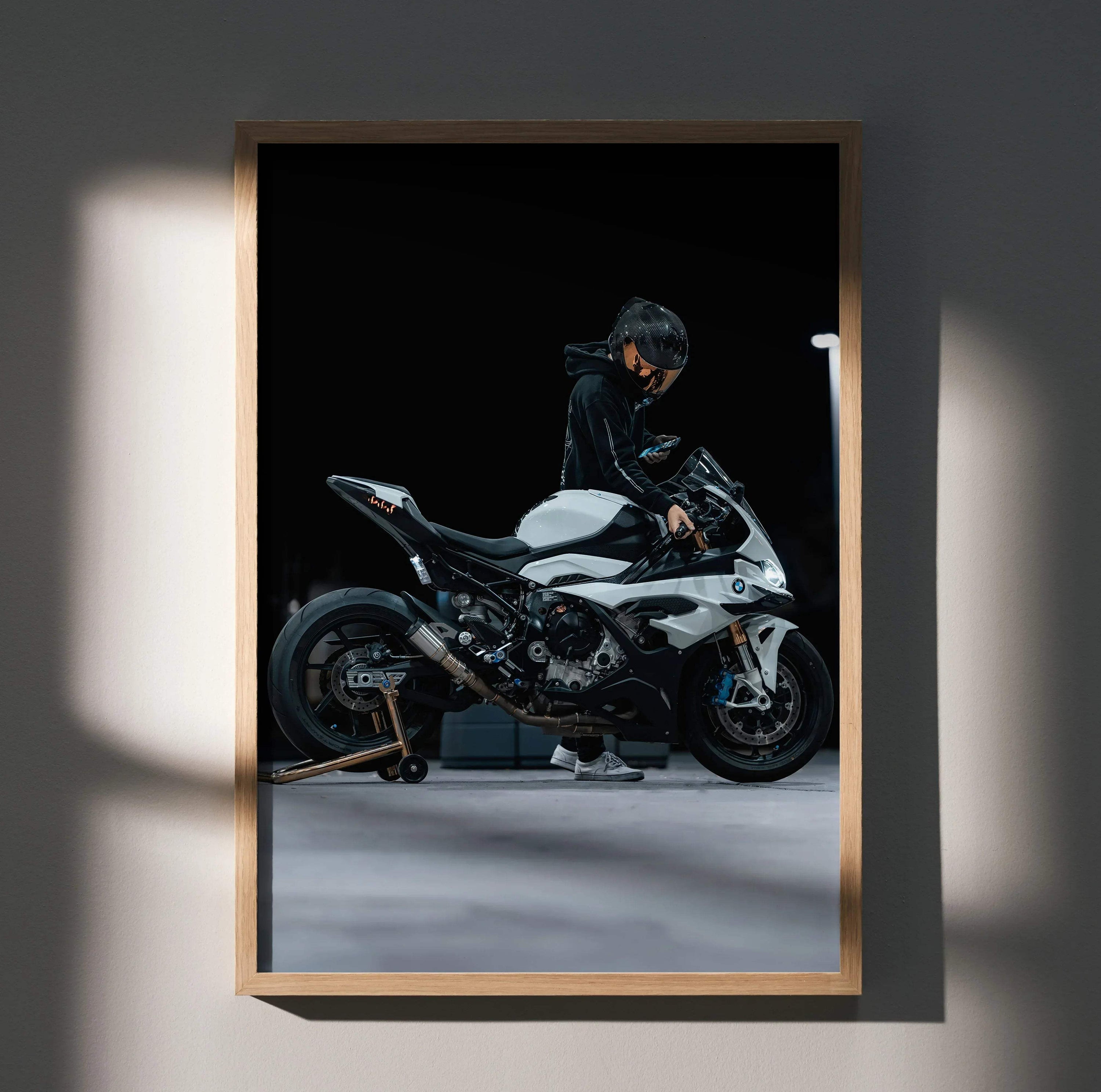Biker Poster #028 - Male | Scorpion R1 Helmet | BMW S1000RR Motorcycle - Throttle Designs