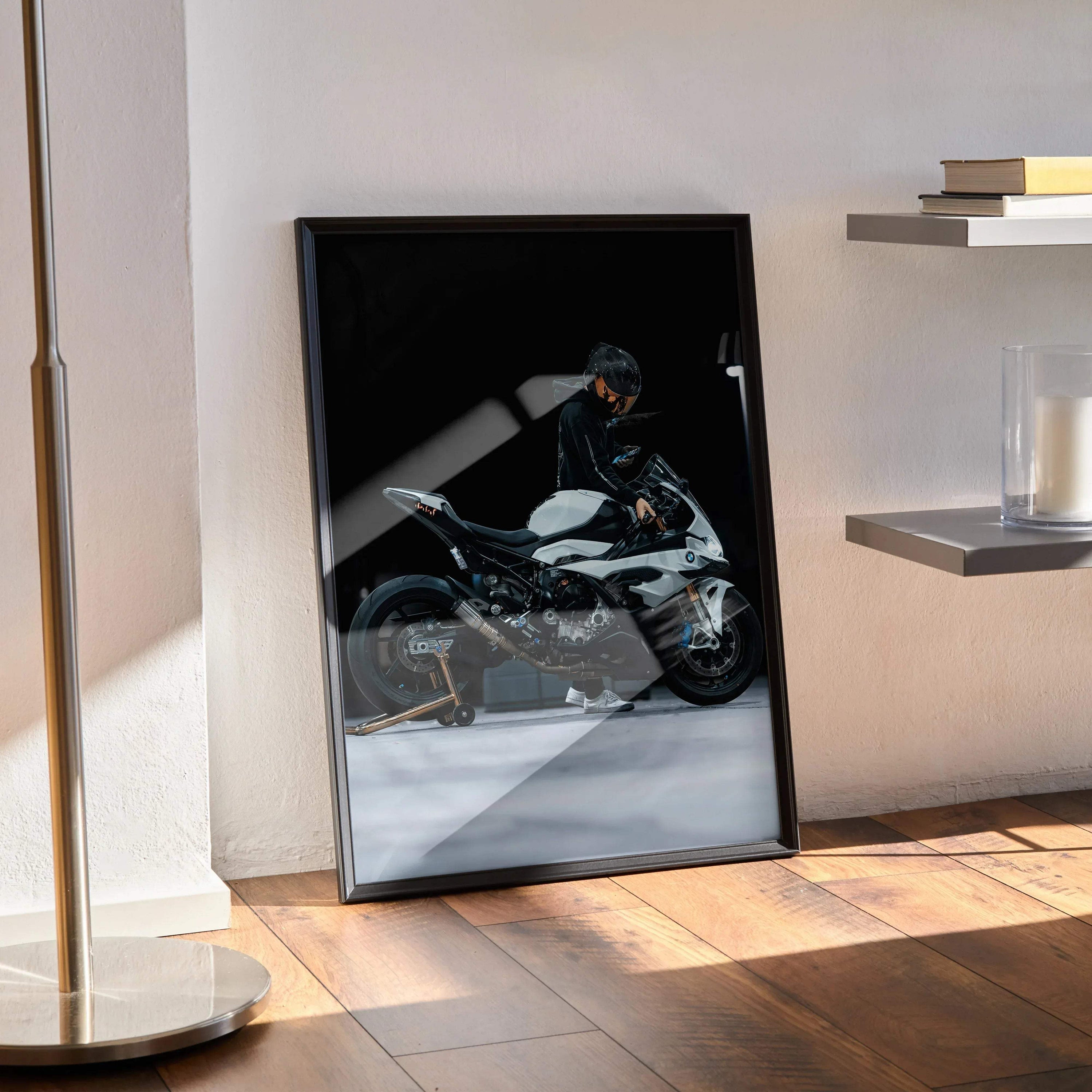 Biker Poster #028 - Male | Scorpion R1 Helmet | BMW S1000RR Motorcycle - Throttle Designs