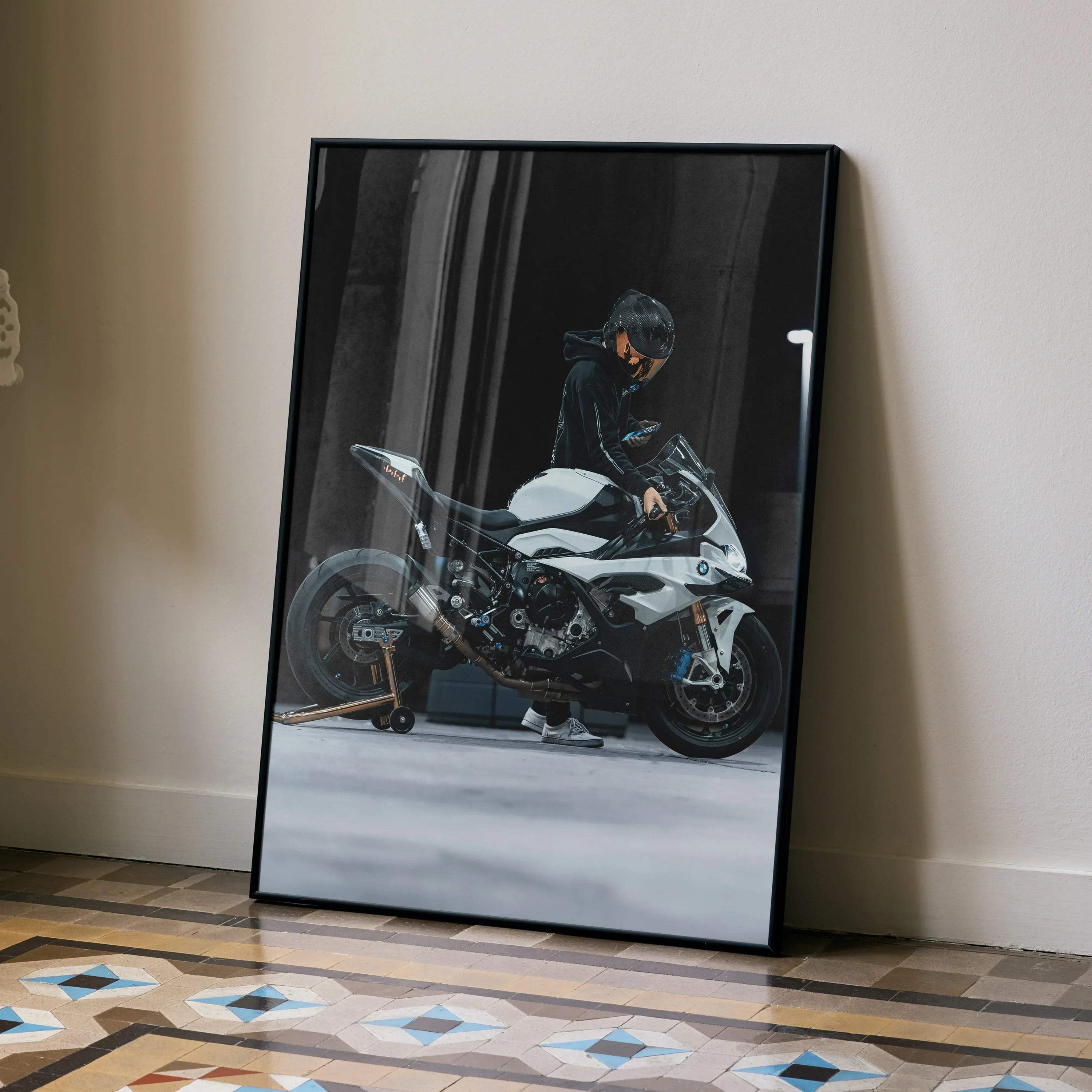Biker Poster #028 - Male | Scorpion R1 Helmet | BMW S1000RR Motorcycle - Throttle Designs