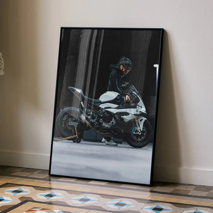 Biker Poster #028 - Male | Scorpion R1 Helmet | BMW S1000RR Motorcycle - Throttle Designs