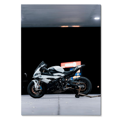 BMW S1000RR motorcycle poster with black and white sleek design wall art.