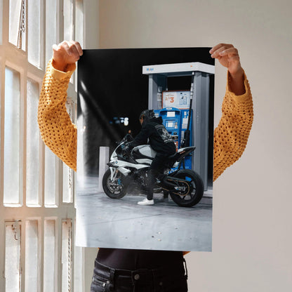 Biker Poster #029 - Male | Scorpion R1 Helmet | BMW S1000RR Motorcycle - Throttle Designs