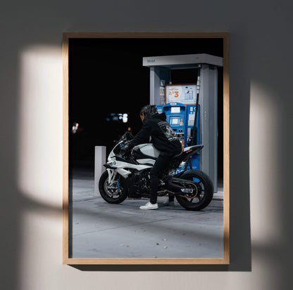 Biker Poster #029 - Male | Scorpion R1 Helmet | BMW S1000RR Motorcycle - Throttle Designs