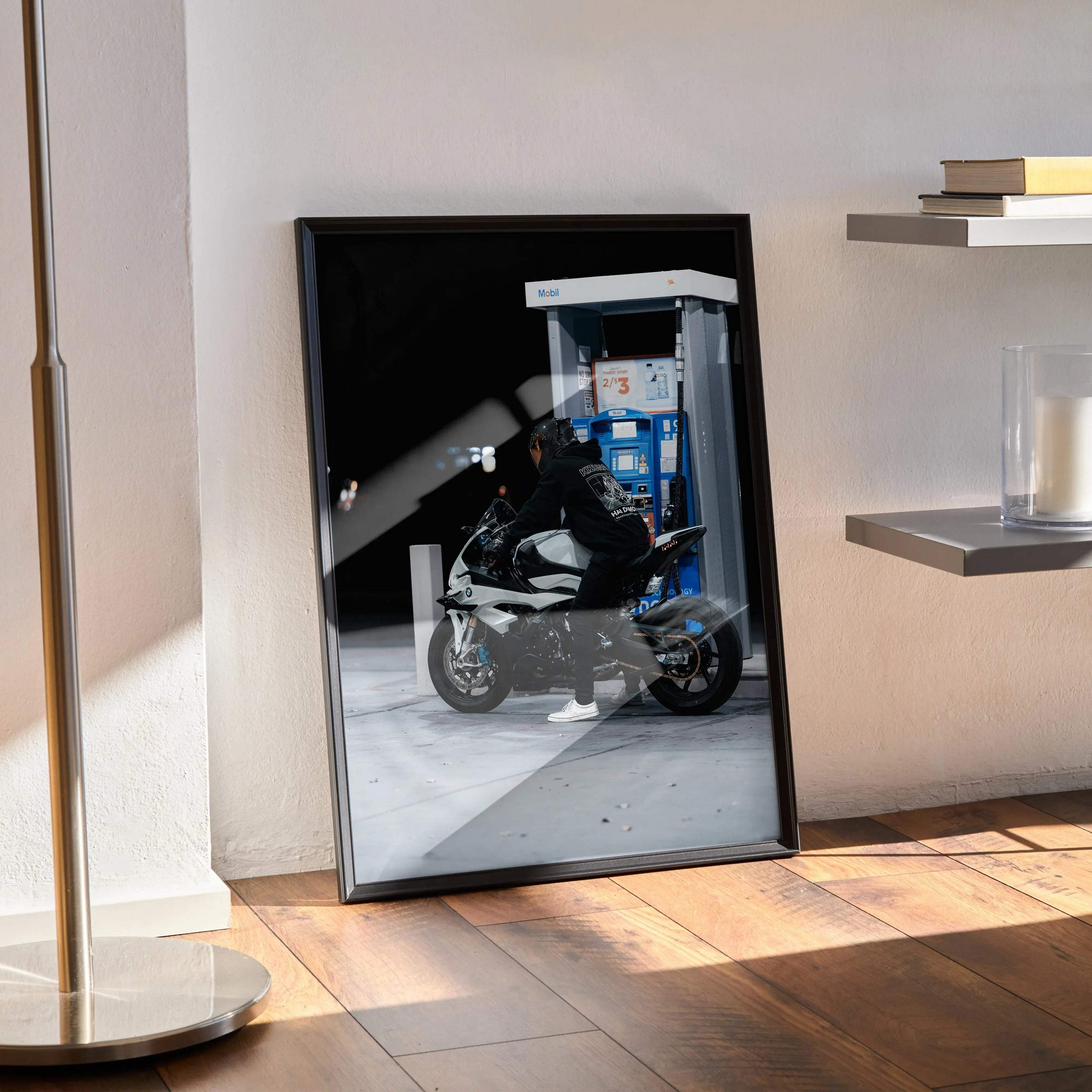Biker Poster #029 - Male | Scorpion R1 Helmet | BMW S1000RR Motorcycle - Throttle Designs