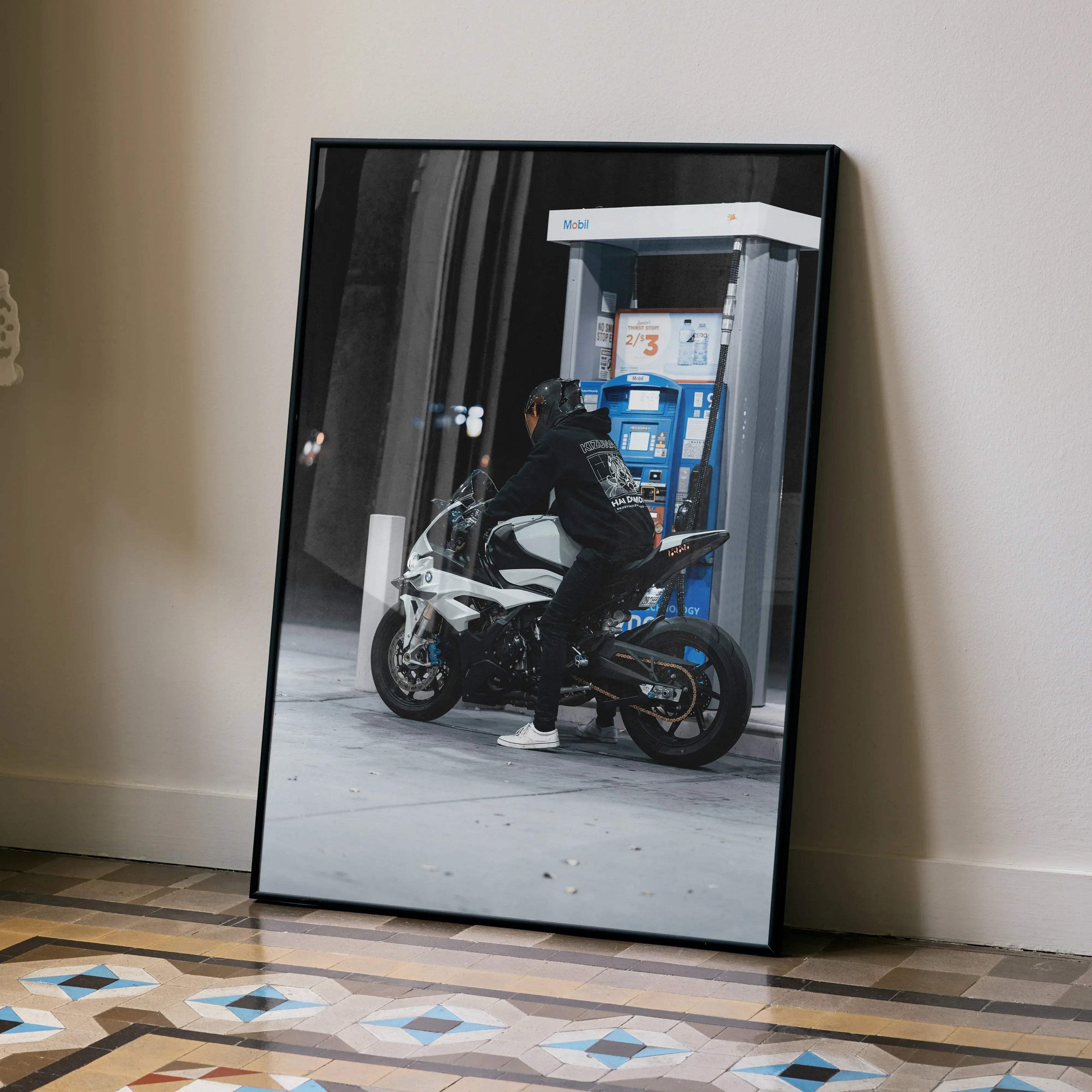 Biker Poster #029 - Male | Scorpion R1 Helmet | BMW S1000RR Motorcycle - Throttle Designs