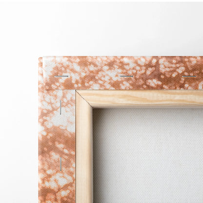 Close-up of wooden frame corner and textured canvas back for high-resolution Yamaha R1 motorcycle wall art canvas print.