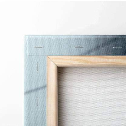 Close-up of wooden stretcher frame holding tight canvas for wall art or canvas art print.