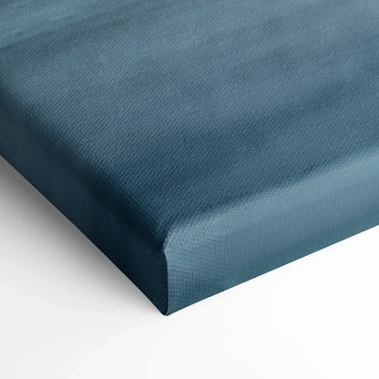 Close-up of textured blue stretched canvas edge for wall art or canvas art print.