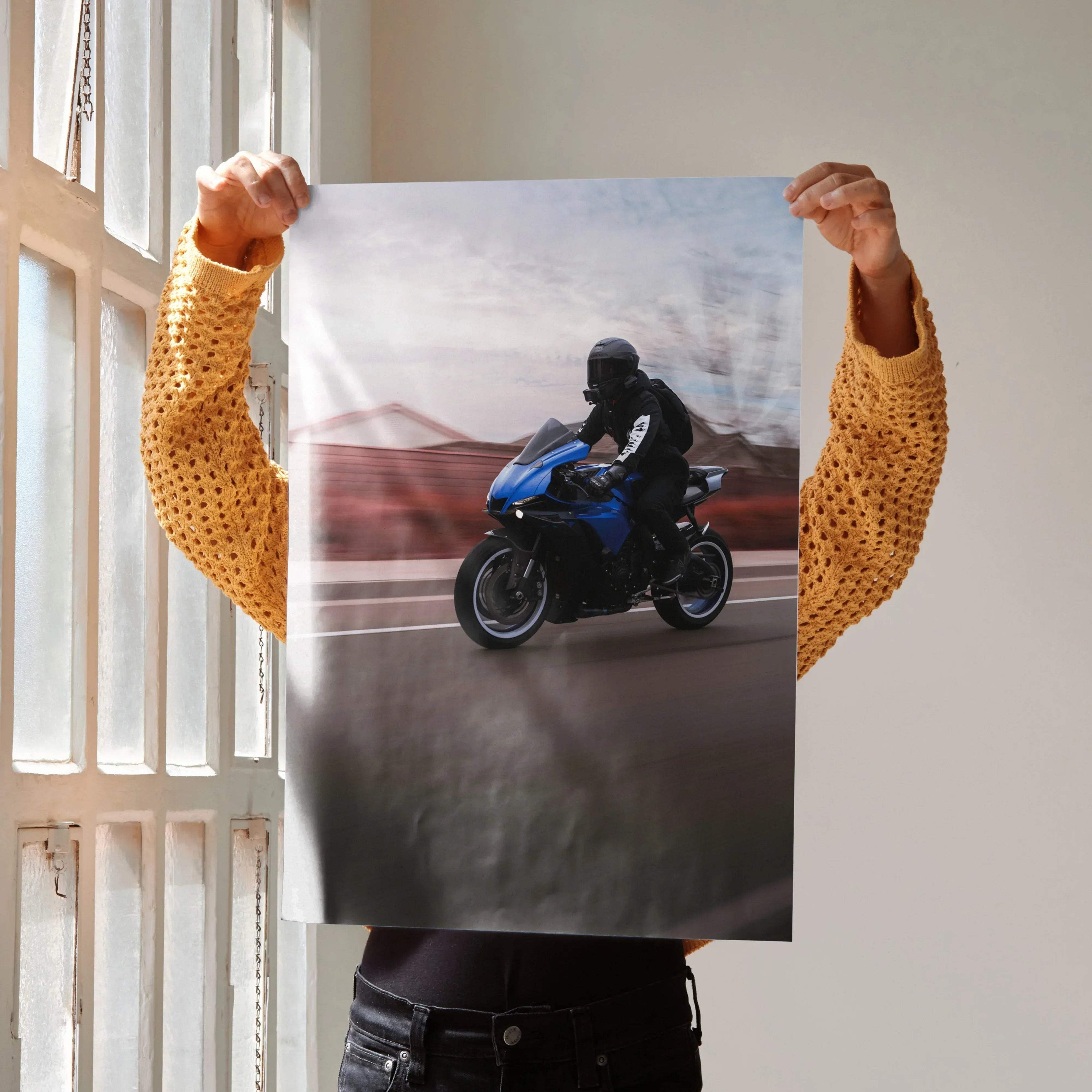 Biker Poster #030 - Male | Bell Race Star DLX Flex Helmet | Yamaha R1 Motorcycle - Throttle Designs