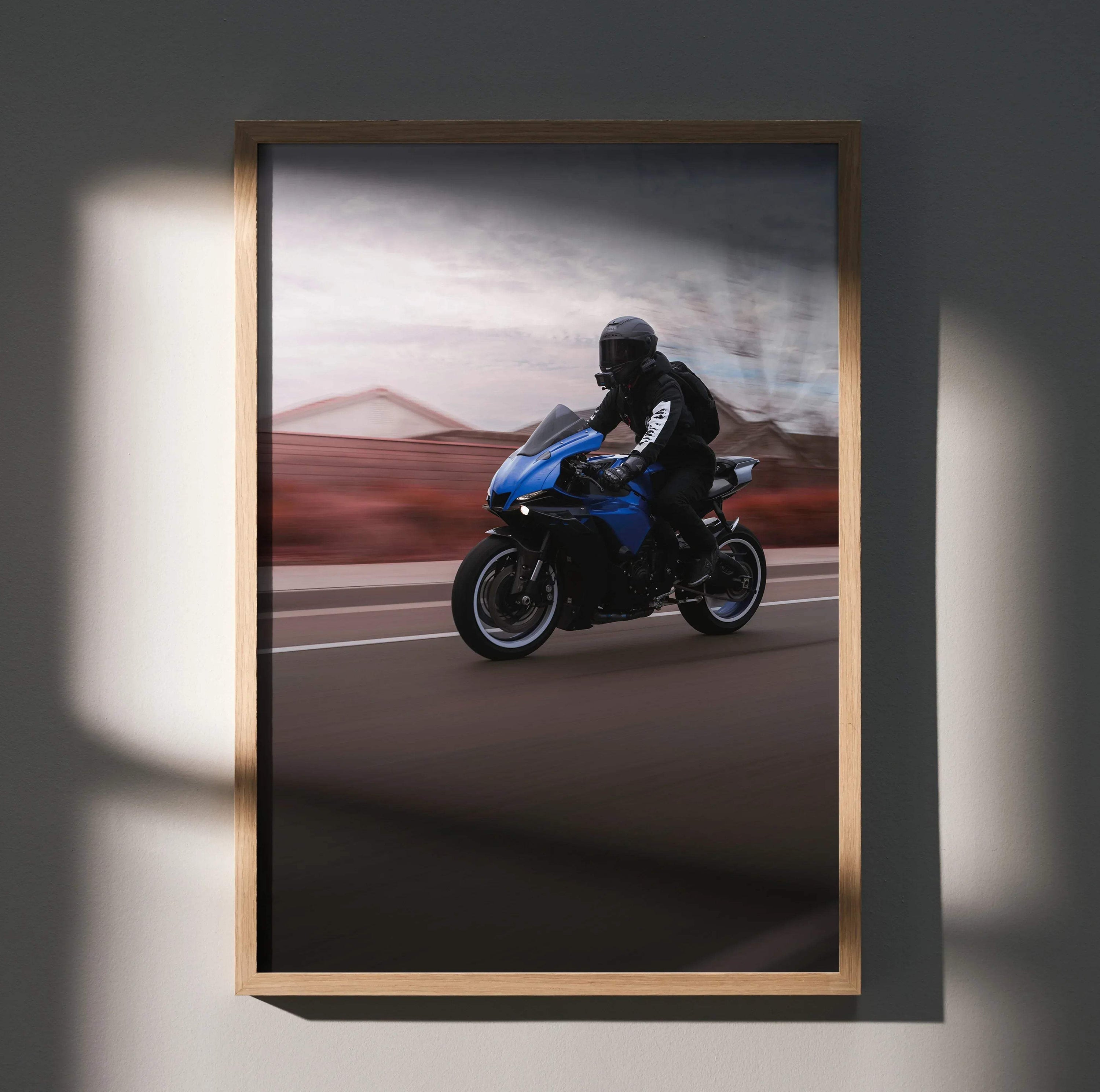 Biker Poster #030 - Male | Bell Race Star DLX Flex Helmet | Yamaha R1 Motorcycle - Throttle Designs