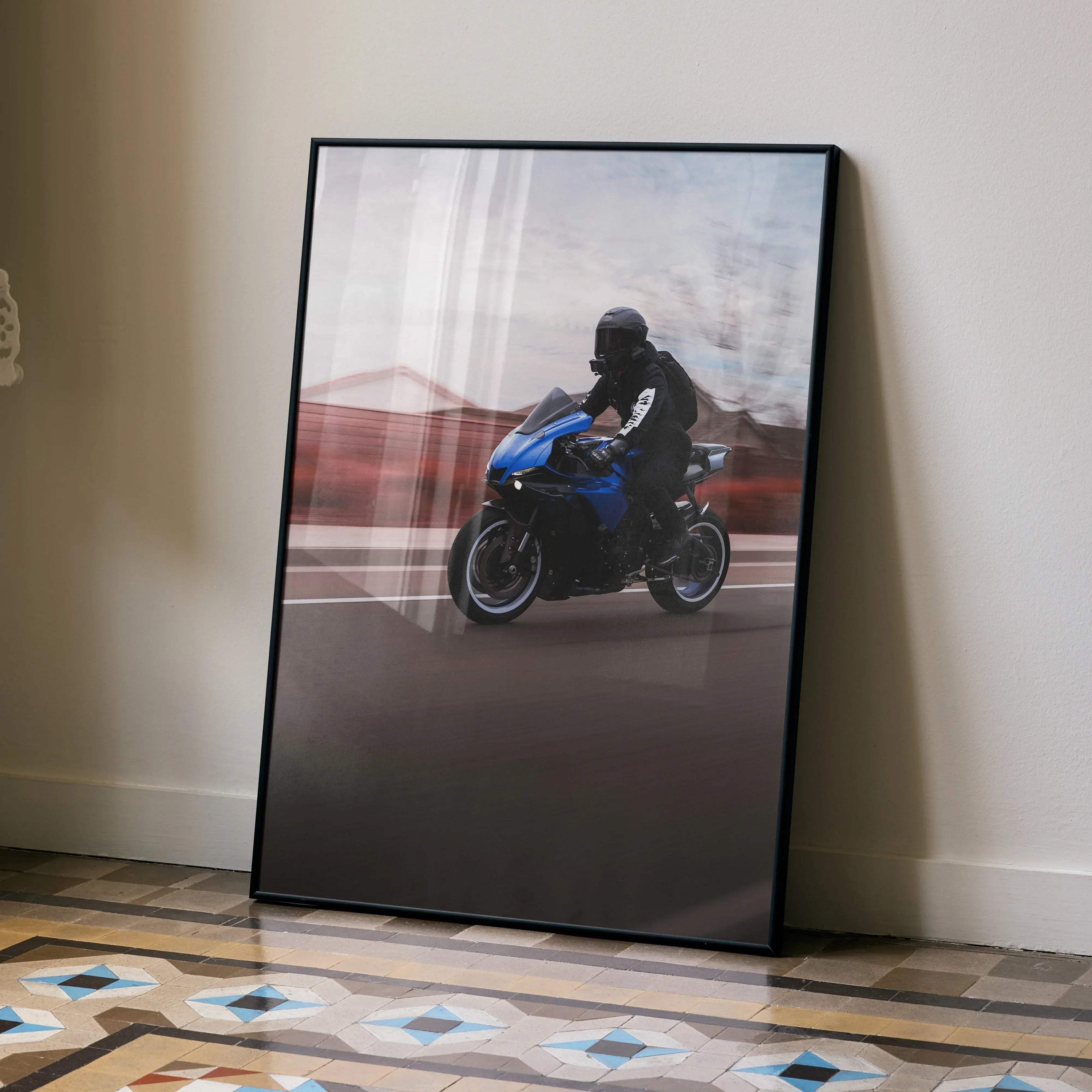Biker Poster #030 - Male | Bell Race Star DLX Flex Helmet | Yamaha R1 Motorcycle - Throttle Designs