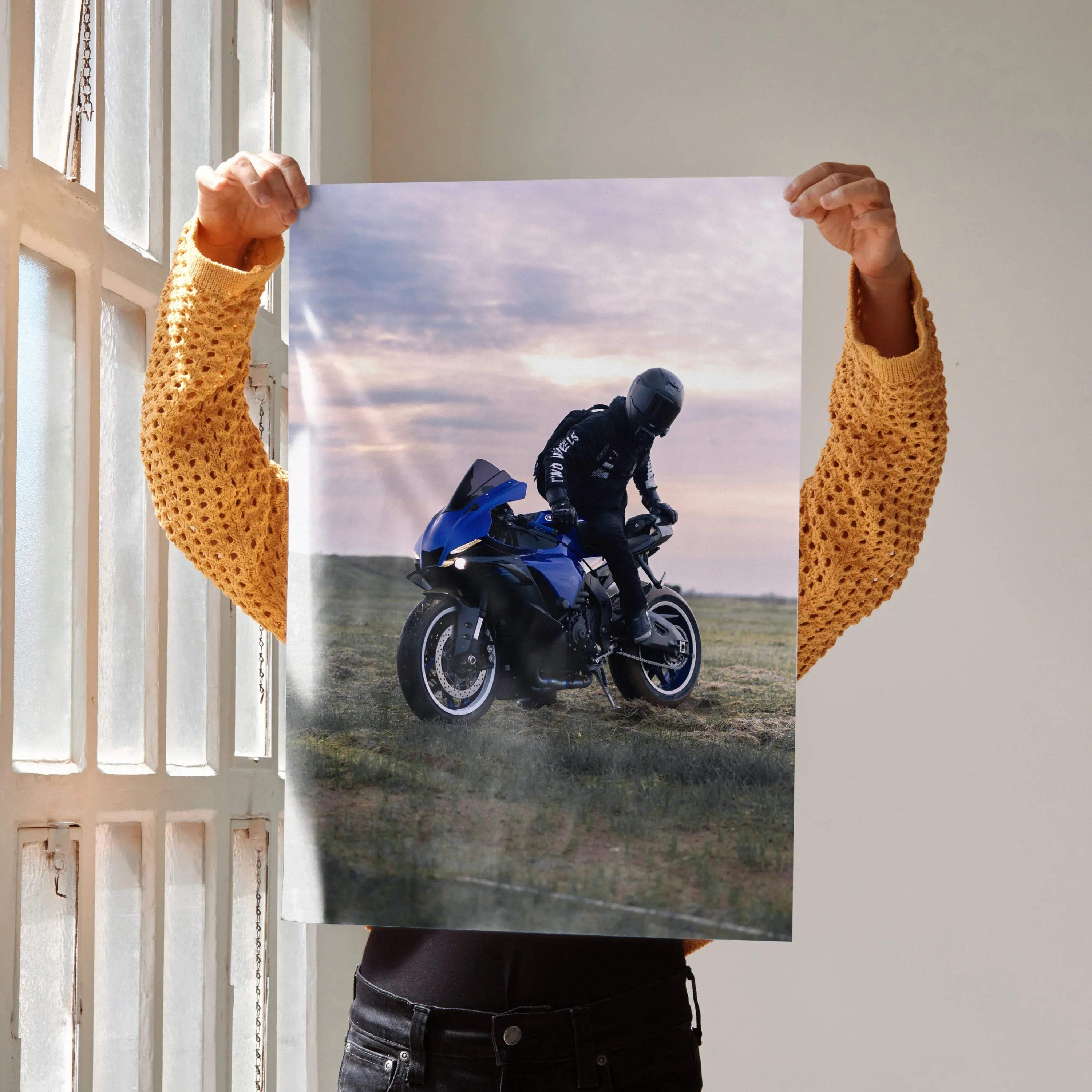 Biker Poster #031 - Male | Bell Race Star DLX Flex Helmet | Yamaha R1 Motorcycle - Throttle Designs