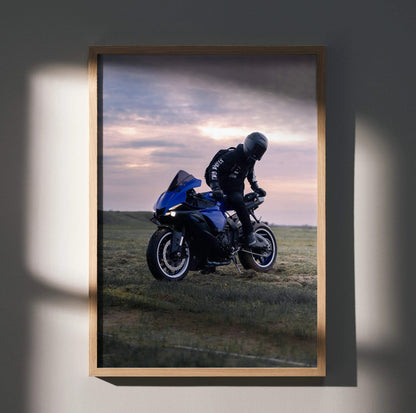 Biker Poster #031 - Male | Bell Race Star DLX Flex Helmet | Yamaha R1 Motorcycle - Throttle Designs