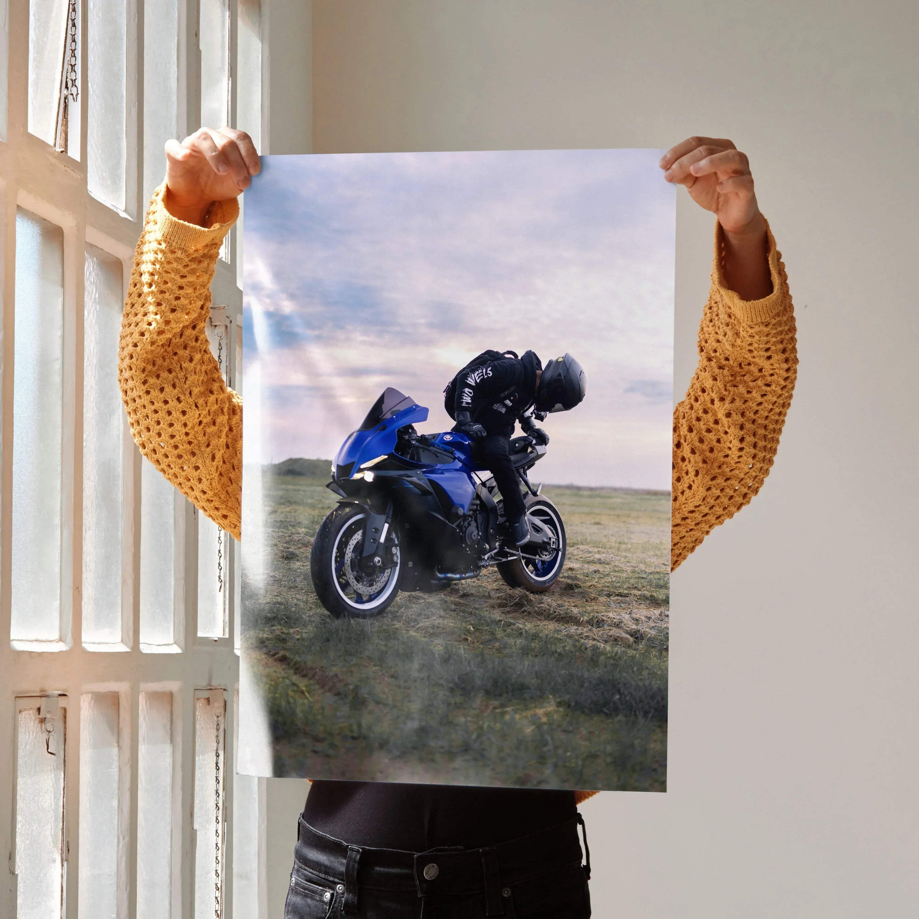 Biker Poster #032 - Male | Bell Race Star DLX Flex Helmet | Yamaha R1 Motorcycle - Throttle Designs