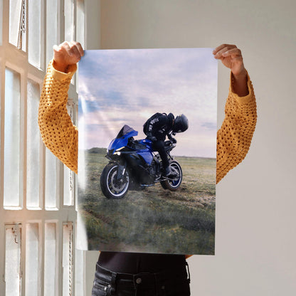 Biker Poster #032 - Male | Bell Race Star DLX Flex Helmet | Yamaha R1 Motorcycle - Throttle Designs