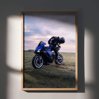 Biker Poster #032 - Male | Bell Race Star DLX Flex Helmet | Yamaha R1 Motorcycle - Throttle Designs