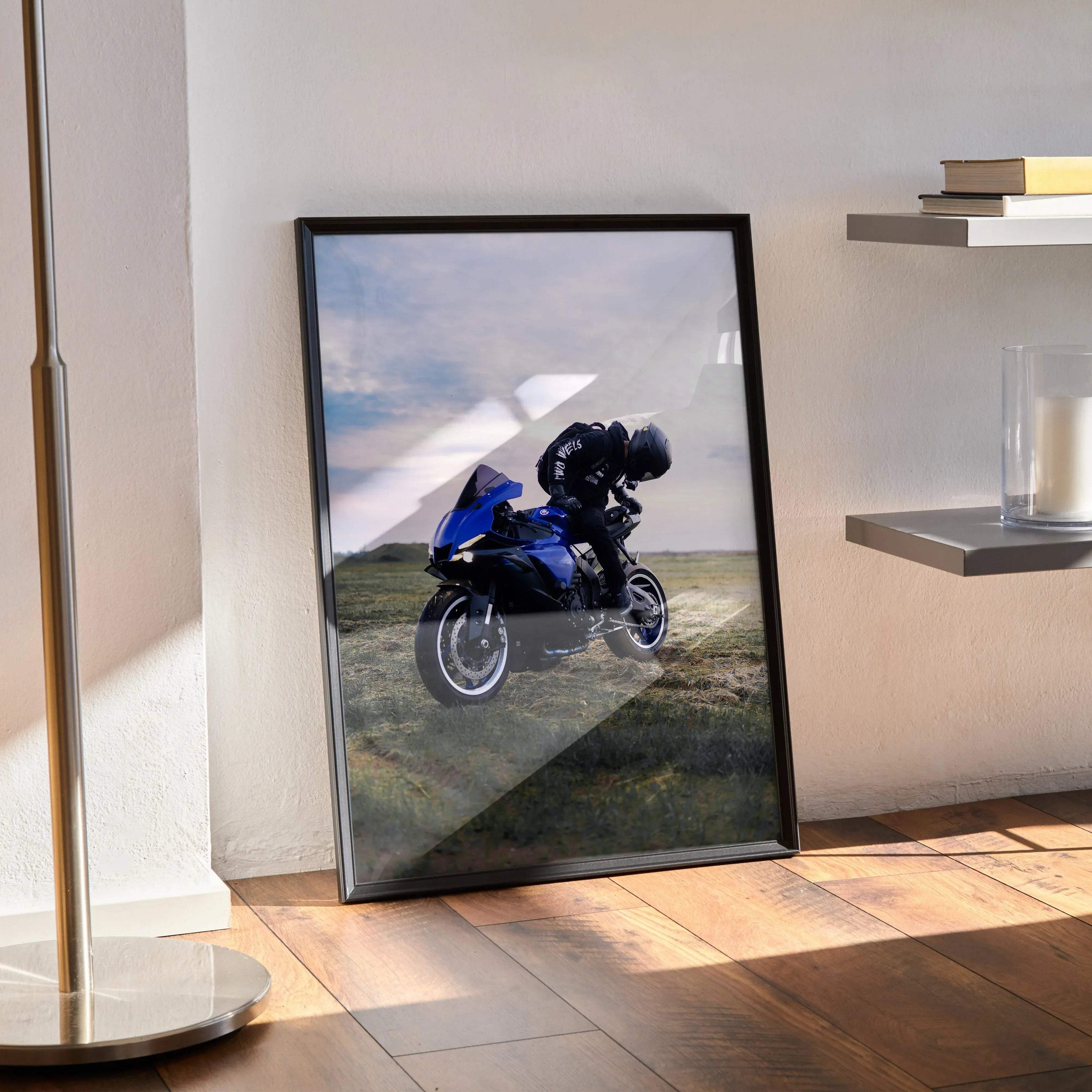 Biker Poster #032 - Male | Bell Race Star DLX Flex Helmet | Yamaha R1 Motorcycle - Throttle Designs