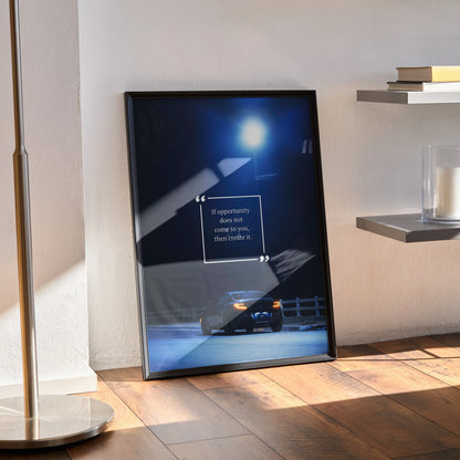 Motivational poster wall art featuring Toyota GR86 with inspiring text in minimalist night scene.