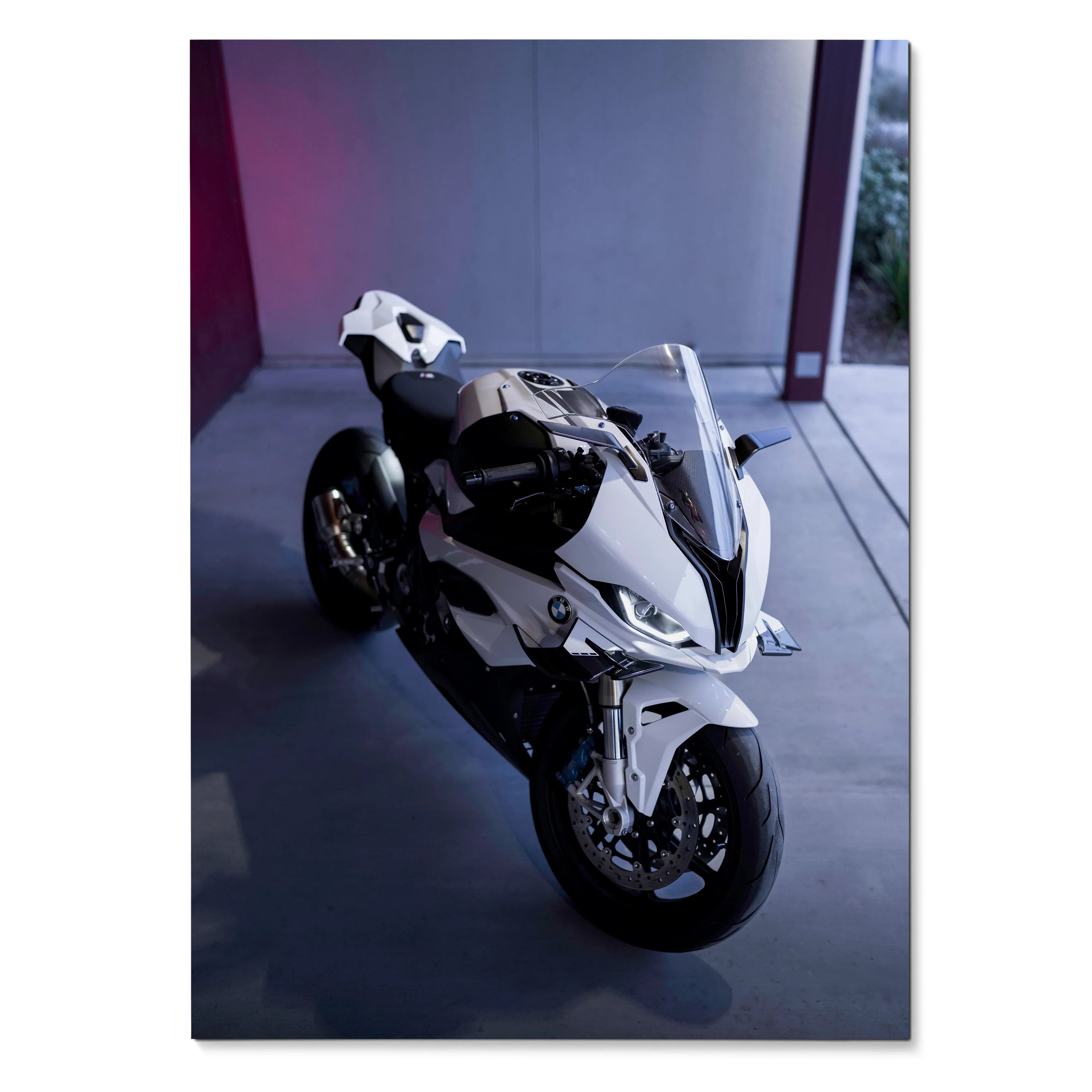 BMW S1000RR motorcycle showcased in sleek black and white, dynamic poster wall art.