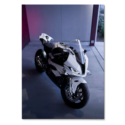 BMW S1000RR motorcycle showcased in sleek black and white, dynamic poster wall art.