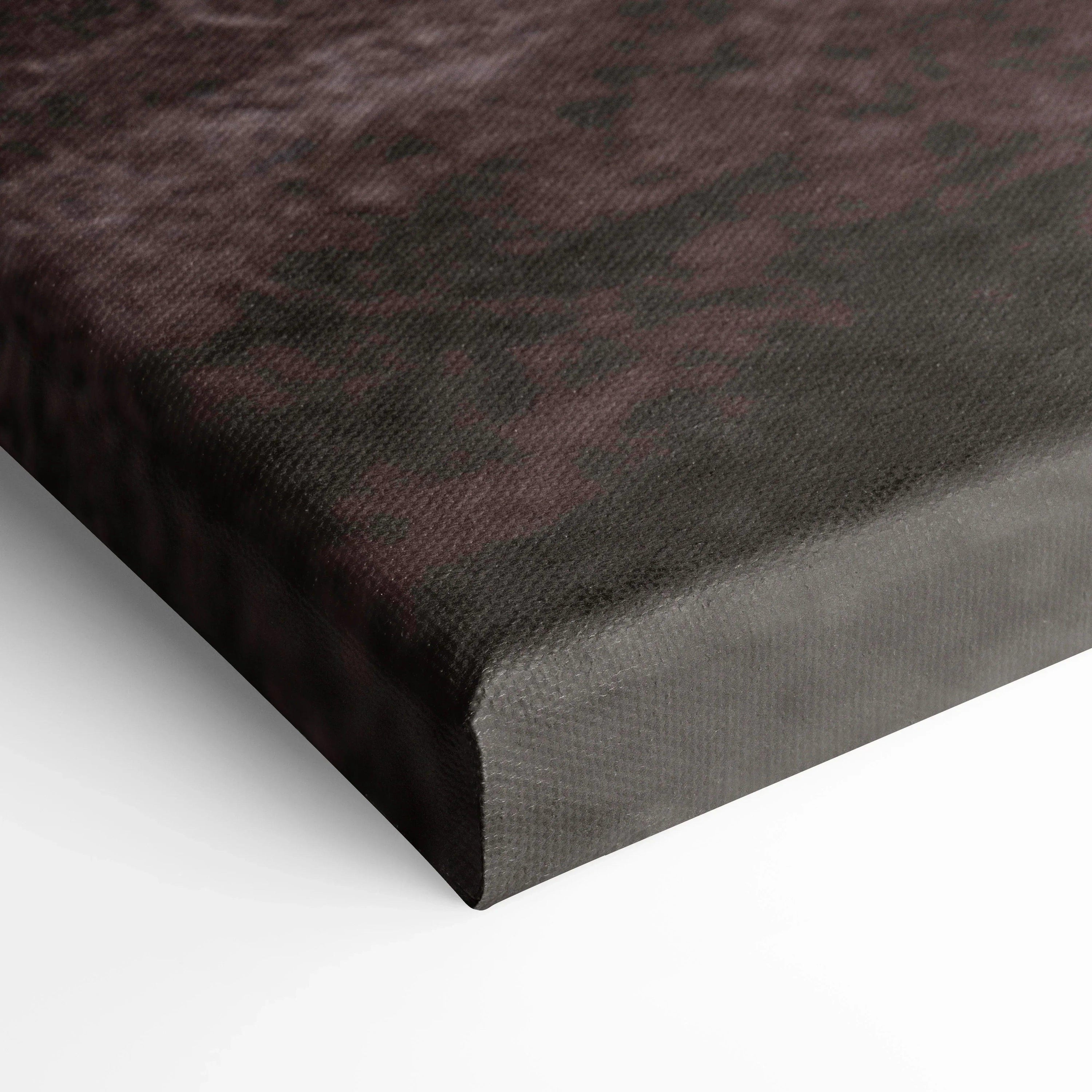 Close-up of textured canvas art corner with dark abstract pattern for wall art display.