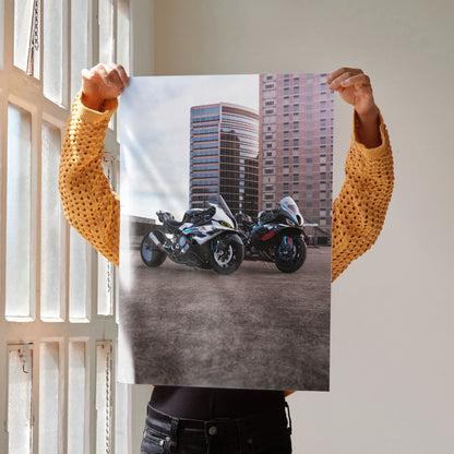 BMW M1000RR S1000RR Drag Spec motorcycle poster with urban background wall art.