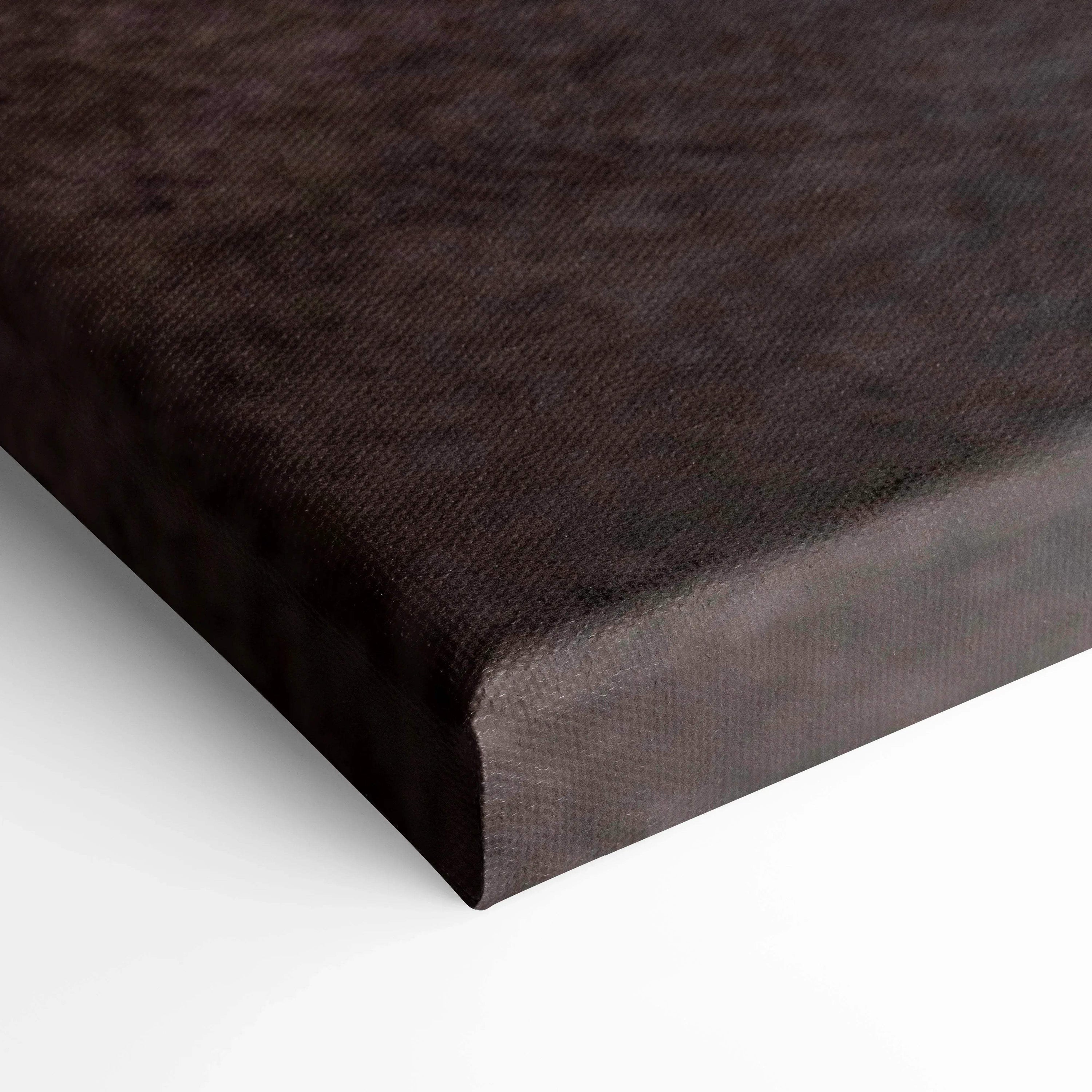 Close-up of dark textured canvas edge showcasing museum-quality wall art texture and finish.