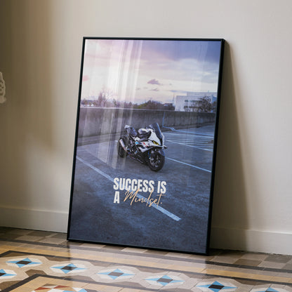 BMW S1000RR Drag Spec motorcycle poster wall art with motivational success text.