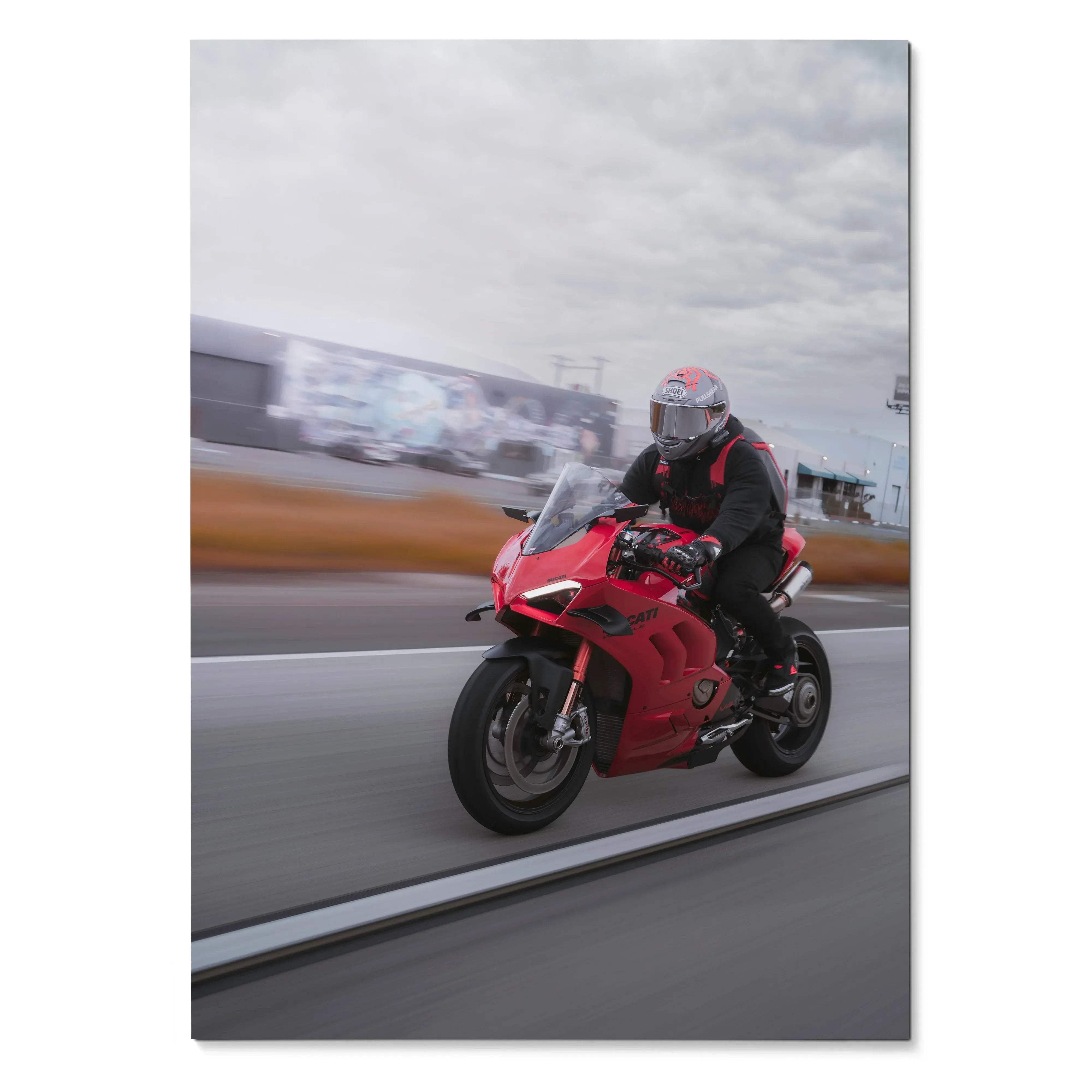 Biker Poster #039 - Male | Shoei X-14 Helmet | Ducati V4S Motorcycle | Rolling Shot - Throttle Designs